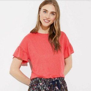 Loft Coral Ruffle Linen Tee